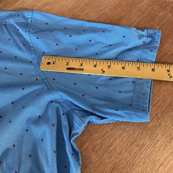 Butter Cloth Shirt Men 2XL Blue Geometric Button Up Short Sleeve Collared 17362 - Picture 8 of 10